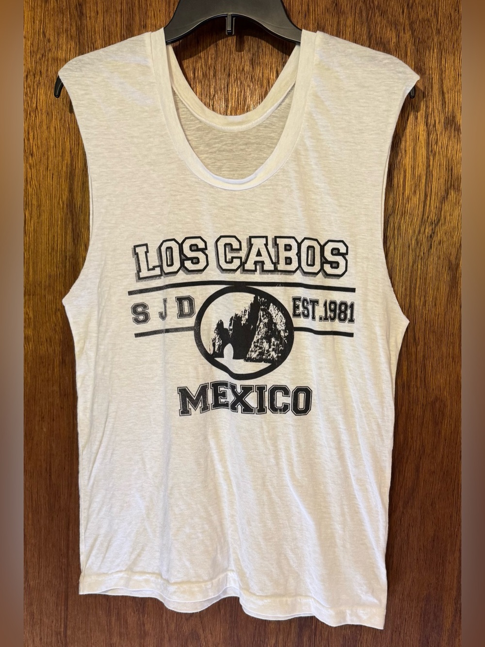 Los Cabos Mexico Graphic Muscle Tank - White with Black Print